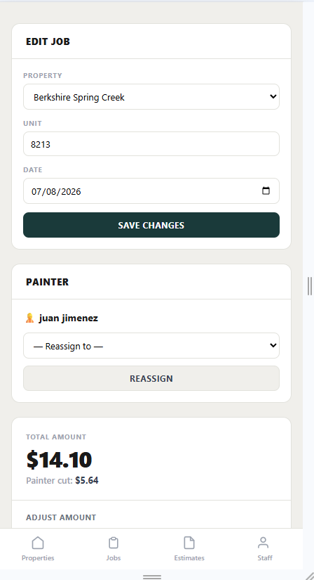 Job checklist items on mobile