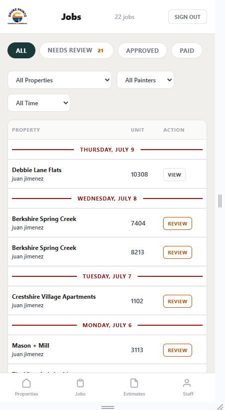 Jobs list on mobile