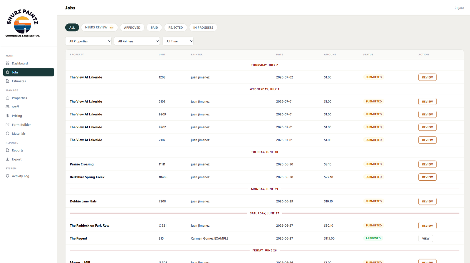Jobs Board screen