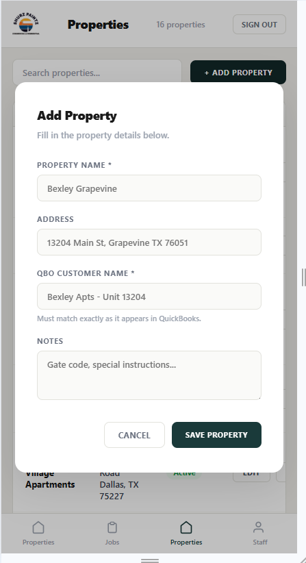 Edit property on mobile