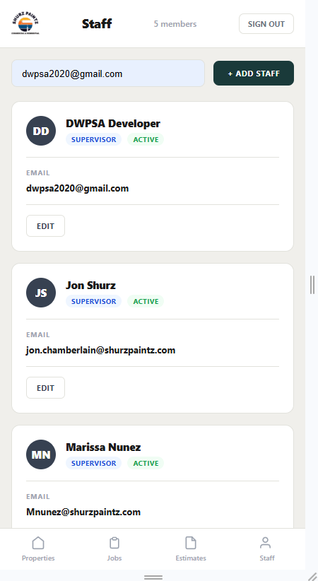 Staff directory on mobile